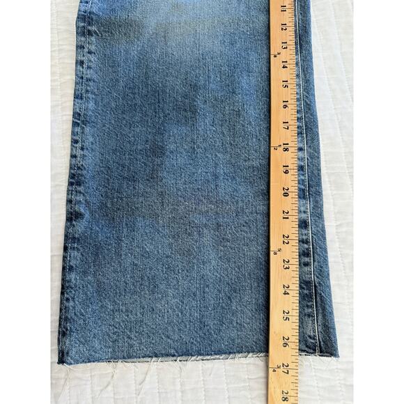 AG Saige Wide Leg Crop Jeans Women's 30 Blue High Rise Raw Hem Distressed Denim - Picture 8 of 9